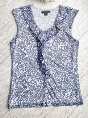 Y2K Style Mesh Sleeveless Top Ruffle Floral Stretch Blue Covington Fairy M P